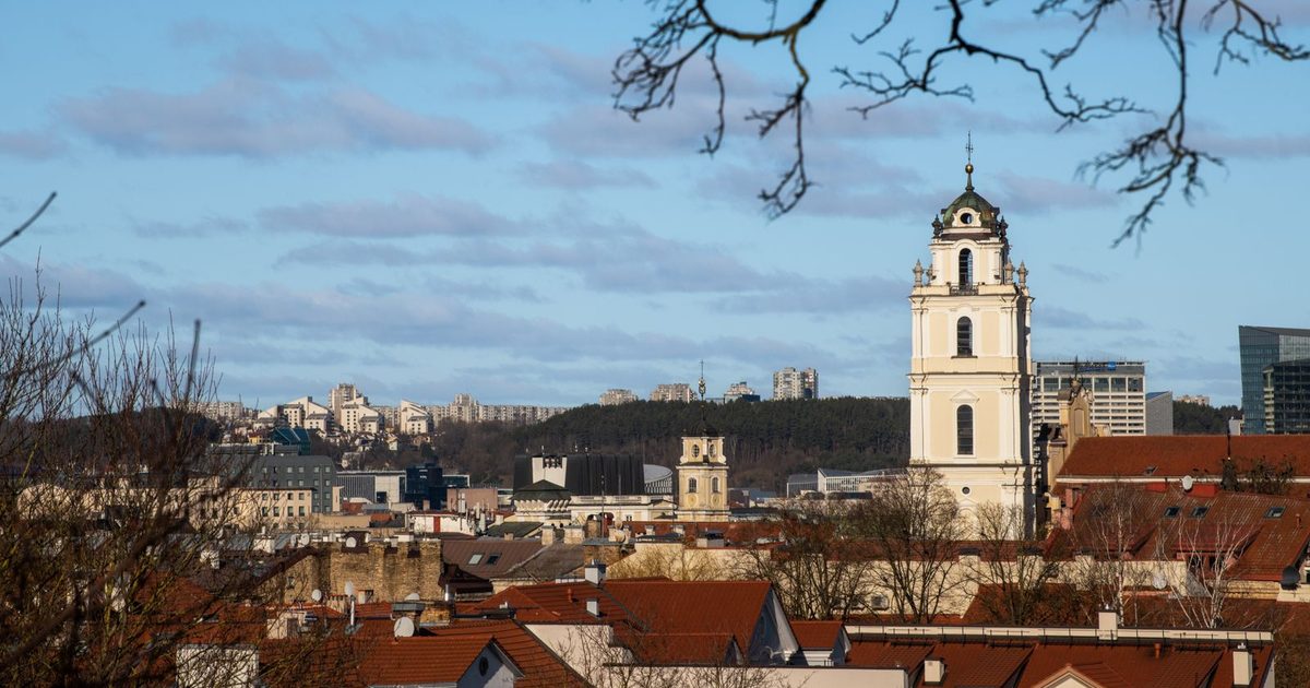 Historic Vilnius, Lithuania, with a church tower