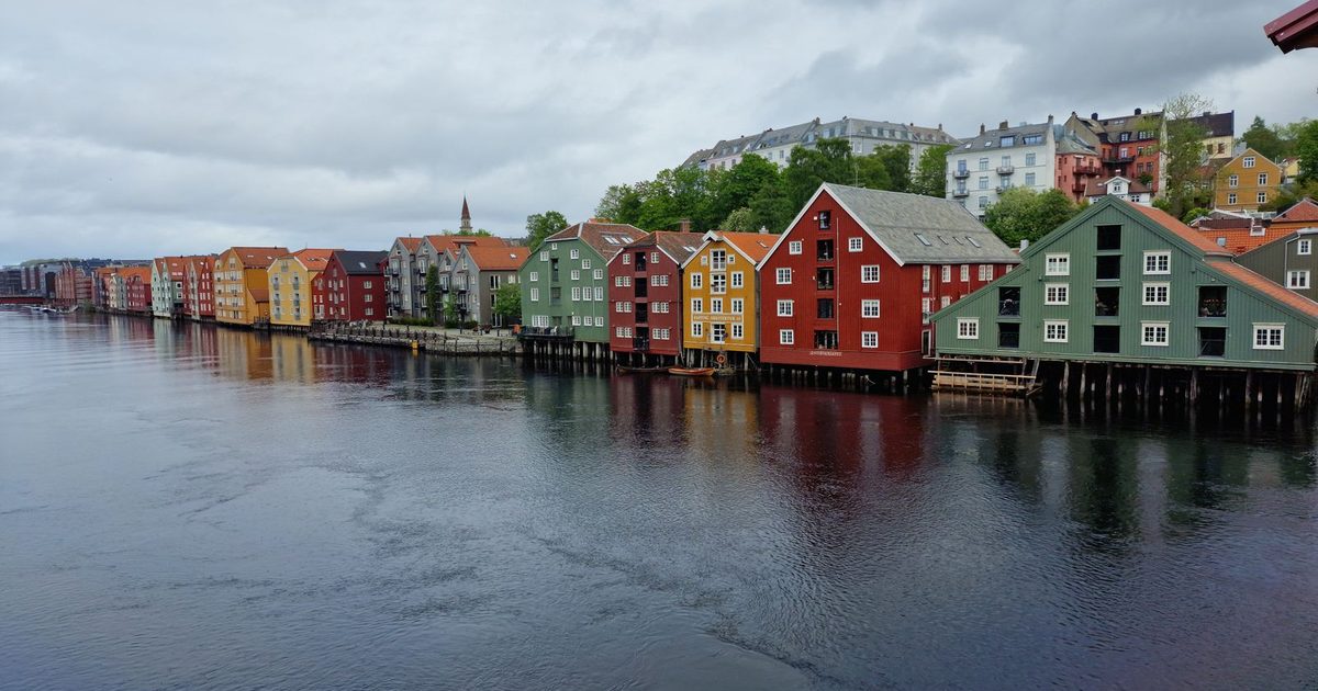 Colourful waterfront houses in Trondheim, Norway