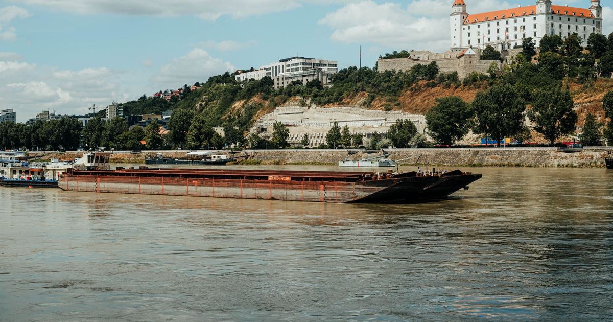 A barge on the Danube below Bratislava Castle