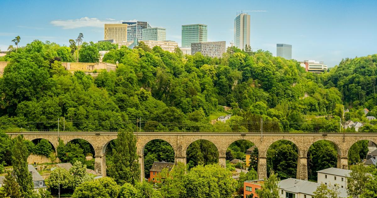 Luxembourg City, with a historic viaduct and the modern skyline