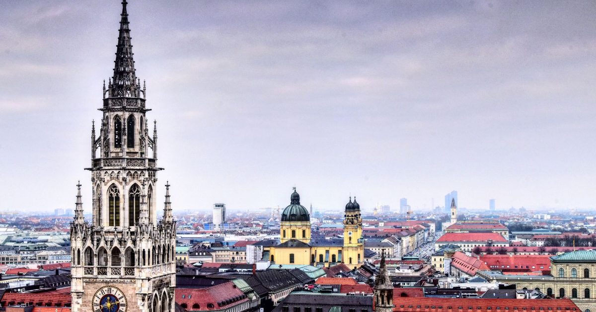 Munich, with its clock tower and historic buildings