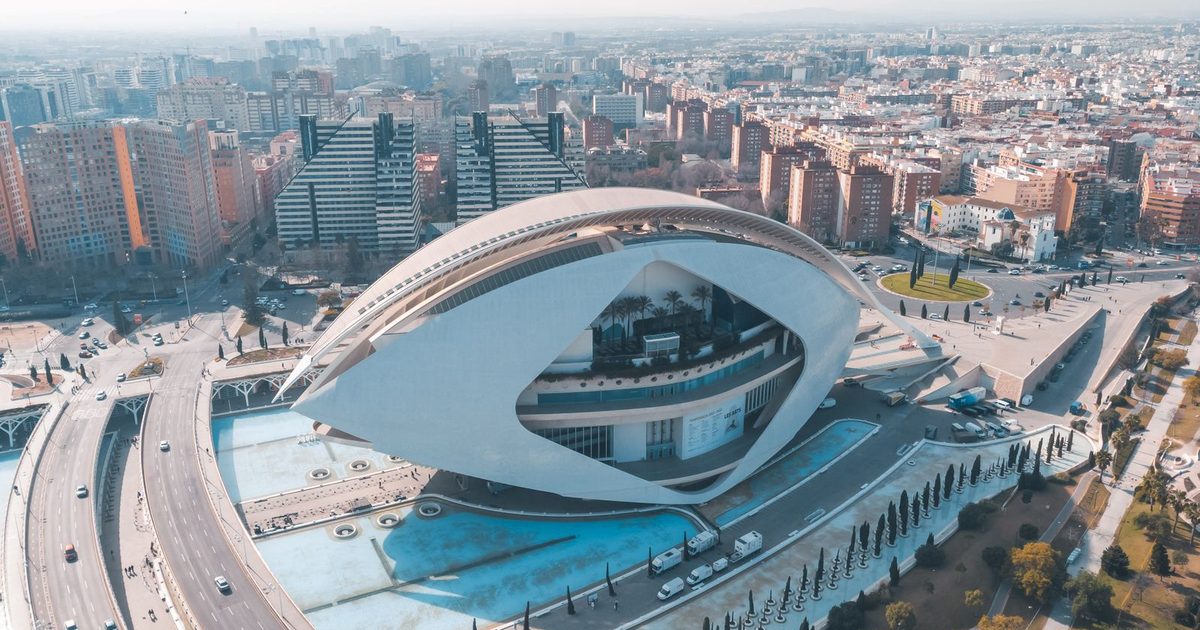 The Palau de les Arts Reina Sofia in Valencia, Spain, from above