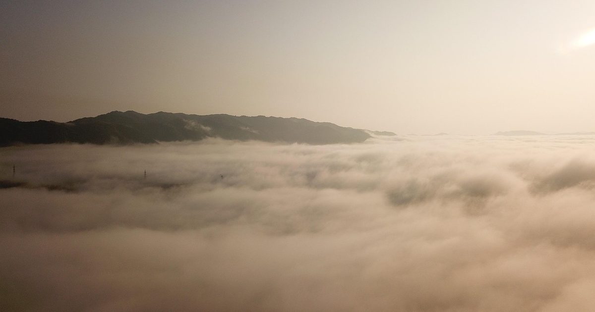 Dense fog seen from the air at Hikari, Yamaguchi, Japan
